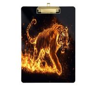 Quteprint Fiery Tiger Flames Acrylic Clipboard, 9" x 12.5" Clear Scratch-Resistant Clip Board with (Gold) Metal Clip & Wall Hook - 0.25" Thick for Office Classroom Nurses Teachers Students