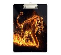 Quteprint Fiery Tiger Flames Acrylic Clipboard, 9" x 12.5" Clear Scratch-Resistant Clip Board with (Silver) Metal Clip & Wall Hook - 0.25" Thick for Office Classroom Nurses Teachers Students