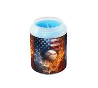 Quteprint Fire Baseball American Flag Dog Paw Cleaner Cup - Pet Foot Washer with Soft Silicone Brush, Portable Muddy Paw Cleaner for Small, Medium, Large Breed Dogs & Cats (2.56x2.56x4.53inch)