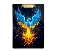 Quteprint Fire Ice Phoenix Flames Acrylic Clipboard, 9" x 12.5" Clear Scratch-Resistant Clip Board with (Gold) Metal Clip & Wall Hook - 0.25" Thick for Office Classroom Nurses Teachers Students