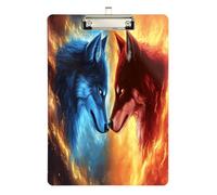 Quteprint Fire Two Wolves Wolf Acrylic Clipboard, 9" x 12.5" Clear Scratch-Resistant Clip Board with (Silver) Metal Clip & Wall Hook - 0.25" Thick for Office Classroom Nurses Teachers Students