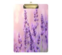 Quteprint Flower Lavender Field Acrylic Clipboard, 9" x 12.5" Clear Scratch-Resistant Clip Board with (Gold) Metal Clip & Wall Hook - 0.25" Thick for Office Classroom Nurses Teachers Students