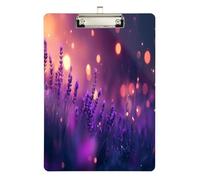 Quteprint Flower Lavender Star Night Acrylic Clipboard, 9" x 12.5" Clear Scratch-Resistant Clip Board with (Silver) Metal Clip & Wall Hook - 0.25" Thick for Office Classroom Nurses Teachers Students