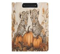 Quteprint Foldable Binder Clipboard, Animal Leopard Autumn Pumpkins A4 File Folder Clipboard with Double Metal Clips, Pen Slot - Water-Resistant Document Organizer File Clipboards for Office School Wo
