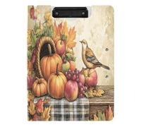 Quteprint Foldable Binder Clipboard, Autumn Fall Pumpkins Bird A4 File Folder Clipboard with Double Metal Clips, Pen Slot - Water-Resistant Document Organizer File Clipboards for Office School Work