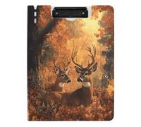 Quteprint Foldable Binder Clipboard, Autumn Forest Leaves Deers A4 File Folder Clipboard with Double Metal Clips, Pen Slot - Water-Resistant Document Organizer File Clipboards for Office School Work