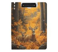 Quteprint Foldable Binder Clipboard, Autumn Forest Tree Deers A4 File Folder Clipboard with Double Metal Clips, Pen Slot - Water-Resistant Document Organizer File Clipboards for Office School Work