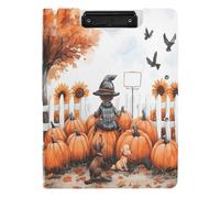Quteprint Foldable Binder Clipboard, Autumn Harvest Pumpkins Farm Sunflower A4 File Folder Clipboard with Double Metal Clips, Pen Slot - Water-Resistant Document Organizer File Clipboards for Office S