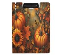 Quteprint Foldable Binder Clipboard, Autumn Leaves Pumpkin Butterfly Sunflower A4 File Folder Clipboard with Double Metal Clips, Pen Slot - Water-Resistant Document Organizer File Clipboards for Offic
