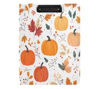 Quteprint Foldable Binder Clipboard, Autumn Pumpkins Maple Pattern A4 File Folder Clipboard with Double Metal Clips, Pen Slot - Water-Resistant Document Organizer File Clipboards for Office School Wor