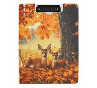Quteprint Foldable Binder Clipboard, Autumn Tree Deers A4 File Folder Clipboard with Double Metal Clips, Pen Slot - Water-Resistant Document Organizer File Clipboards for Office School Work