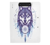 Quteprint Foldable Binder Clipboard, Boho Indian Animal Wolf A4 File Folder Clipboard with Double Metal Clips, Pen Slot - Water-Resistant Document Organizer File Clipboards for Office School Work