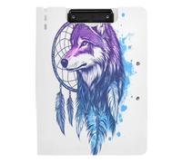 Quteprint Foldable Binder Clipboard, Boho Indian Watercolor Wolf A4 File Folder Clipboard with Double Metal Clips, Pen Slot - Water-Resistant Document Organizer File Clipboards for Office School Work