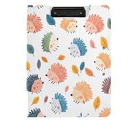 Quteprint Foldable Binder Clipboard, Colorful Autumn Leaves Hedgehog A4 File Folder Clipboard with Double Metal Clips, Pen Slot - Water-Resistant Document Organizer File Clipboards for Office School W