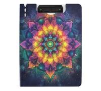 Quteprint Foldable Binder Clipboard, Colorful Floral Indian Mandala A4 File Folder Clipboard with Double Metal Clips, Pen Slot - Water-Resistant Document Organizer File Clipboards for Office School Wo