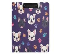 Quteprint Foldable Binder Clipboard, Cute Dog French Bulldog Pattern A4 File Folder Clipboard with Double Metal Clips, Pen Slot - Water-Resistant Document Organizer File Clipboards for Office School W