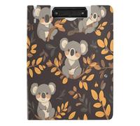 Quteprint Foldable Binder Clipboard, Cute Koala Autumn Leaves A4 File Folder Clipboard with Double Metal Clips, Pen Slot - Water-Resistant Document Organizer File Clipboards for Office School Work