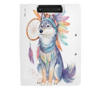 Quteprint Foldable Binder Clipboard, Cute Watercolor Wolf Indian A4 File Folder Clipboard with Double Metal Clips, Pen Slot - Water-Resistant Document Organizer File Clipboards for Office School Work