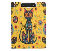 Quteprint Foldable Binder Clipboard, Day of The Dead Skull Cat A4 File Folder Clipboard with Double Metal Clips, Pen Slot - Water-Resistant Document Organizer File Clipboards for Office School Work