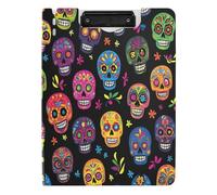 Quteprint Foldable Binder Clipboard, Day of The Dead Sugar Skull A4 File Folder Clipboard with Double Metal Clips, Pen Slot - Water-Resistant Document Organizer File Clipboards for Office School Work
