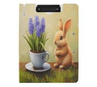 Quteprint Foldable Binder Clipboard, Easter Bunny Hyacinth Flower A4 File Folder Clipboard with Double Metal Clips, Pen Slot - Water-Resistant Document Organizer File Clipboards for Office School Work