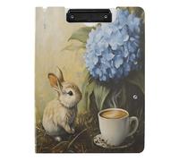 Quteprint Foldable Binder Clipboard, Easter Cute Bunny Hyacinth Flower A4 File Folder Clipboard with Double Metal Clips, Pen Slot - Water-Resistant Document Organizer File Clipboards for Office School