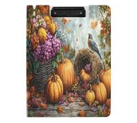 Quteprint Foldable Binder Clipboard, Festive Autumn Harvest Pumpkins Bird A4 File Folder Clipboard with Double Metal Clips, Pen Slot - Water-Resistant Document Organizer File Clipboards for Office Sch