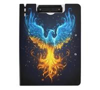 Quteprint Foldable Binder Clipboard, Fire Ice Phoenix Flames A4 File Folder Clipboard with Double Metal Clips, Pen Slot - Water-Resistant Document Organizer File Clipboards for Office School Work