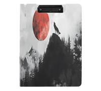 Quteprint Foldable Binder Clipboard, Howling Wolf Hill Moon A4 File Folder Clipboard with Double Metal Clips, Pen Slot - Water-Resistant Document Organizer File Clipboards for Office School Work