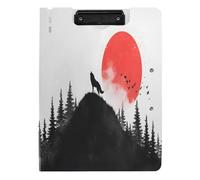 Quteprint Foldable Binder Clipboard, Howling Wolf Red Moon Hill A4 File Folder Clipboard with Double Metal Clips, Pen Slot - Water-Resistant Document Organizer File Clipboards for Office School Work