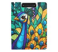 Quteprint Foldable Binder Clipboard, Indian Animal Peacock A4 File Folder Clipboard with Double Metal Clips, Pen Slot - Water-Resistant Document Organizer File Clipboards for Office School Work