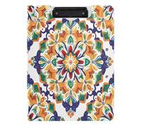 Quteprint Foldable Binder Clipboard, Indian Geometric Mandala A4 File Folder Clipboard with Double Metal Clips, Pen Slot - Water-Resistant Document Organizer File Clipboards for Office School Work