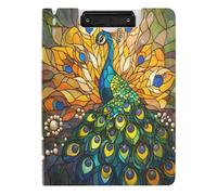 Quteprint Foldable Binder Clipboard, Indian Peacock A4 File Folder Clipboard with Double Metal Clips, Pen Slot - Water-Resistant Document Organizer File Clipboards for Office School Work