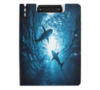 Quteprint Foldable Binder Clipboard, Ocean Sea Sharks Swimming A4 File Folder Clipboard with Double Metal Clips, Pen Slot - Water-Resistant Document Organizer File Clipboards for Office School Work