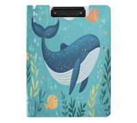 Quteprint Foldable Binder Clipboard, Ocean Whale Swimming Fish A4 File Folder Clipboard with Double Metal Clips, Pen Slot - Water-Resistant Document Organizer File Clipboards for Office School Work