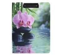 Quteprint Foldable Binder Clipboard, Orchid Flower Japanese Zen A4 File Folder Clipboard with Double Metal Clips, Pen Slot - Water-Resistant Document Organizer File Clipboards for Office School Work