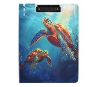 Quteprint Foldable Binder Clipboard, Sea Ocean Swimming Turtle A4 File Folder Clipboard with Double Metal Clips, Pen Slot - Water-Resistant Document Organizer File Clipboards for Office School Work