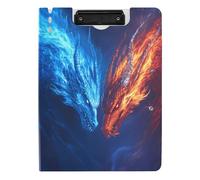 Quteprint Foldable Binder Clipboard, Two Dragons Flames Fire A4 File Folder Clipboard with Double Metal Clips, Pen Slot - Water-Resistant Document Organizer File Clipboards for Office School Work