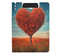 Quteprint Foldable Binder Clipboard, Valentines Love Tree Autumn Poppy A4 File Folder Clipboard with Double Metal Clips, Pen Slot - Water-Resistant Document Organizer File Clipboards for Office School