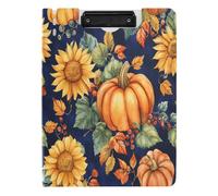 Quteprint Foldable Binder Clipboard, Watercolor Autumn Pumpkins Sunflowers A4 File Folder Clipboard with Double Metal Clips, Pen Slot - Water-Resistant Document Organizer File Clipboards for Office Sc