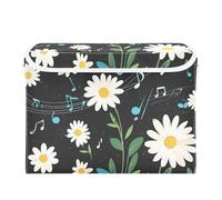 Quteprint Foldable Storage Bin Basket with Lid - Cute Daisy Floral Music Notes Large Collapsible Storage Box Organizer for Home Office & Books, Clothes, Toys Storage, 16.5"x12.6"x11.8"