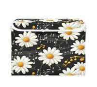 Quteprint Foldable Storage Bin Basket with Lid - Floral Flower Daisy Music Notes Large Collapsible Storage Box Organizer for Home Office & Books, Clothes, Toys Storage, 16.5"x12.6"x11.8"