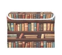 Quteprint Foldable Storage Bin Basket with Lid - Old Bookshelf Library Books Large Collapsible Storage Box Organizer for Home Office & Books, Clothes, Toys Storage, 16.5"x12.6"x11.8"