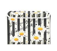 Quteprint Foldable Storage Bin Basket with Lid - Stripe Musical Notes Daisy Large Collapsible Storage Box Organizer for Home Office & Books, Clothes, Toys Storage, 16.5"x12.6"x11.8"