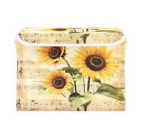 Quteprint Foldable Storage Bin Basket with Lid - Sunflower Music Notes Retro Large Collapsible Storage Box Organizer for Home Office & Books, Clothes, Toys Storage, 16.5"x12.6"x11.8"