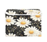 Quteprint Foldable Storage Bin Basket with Lid - Vintage Flower Daisy Music Notes Large Collapsible Storage Box Organizer for Home Office & Books, Clothes, Toys Storage, 16.5"x12.6"x11.8"