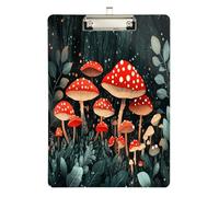 Quteprint Forest Red Mushrooms Dots Acrylic Clipboard, 9" x 12.5" Clear Scratch-Resistant Clip Board with (Silver) Metal Clip & Wall Hook - 0.25" Thick for Office Classroom Nurses Teachers Students