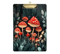 Quteprint Forest Red Mushrooms Dots Acrylic Clipboard, 9" x 12.5" Clear Scratch-Resistant Clip Board with (Gold) Metal Clip & Wall Hook - 0.25" Thick for Office Classroom Nurses Teachers Students