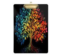 Quteprint Four Season Tree Life Leaves Acrylic Clipboard, 9" x 12.5" Clear Scratch-Resistant Clip Board with (Gold) Metal Clip & Wall Hook - 0.25" Thick for Office Classroom Nurses Teachers Students