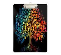 Quteprint Four Season Tree Life Leaves Acrylic Clipboard, 9" x 12.5" Clear Scratch-Resistant Clip Board with (Silver) Metal Clip & Wall Hook - 0.25" Thick for Office Classroom Nurses Teachers Students